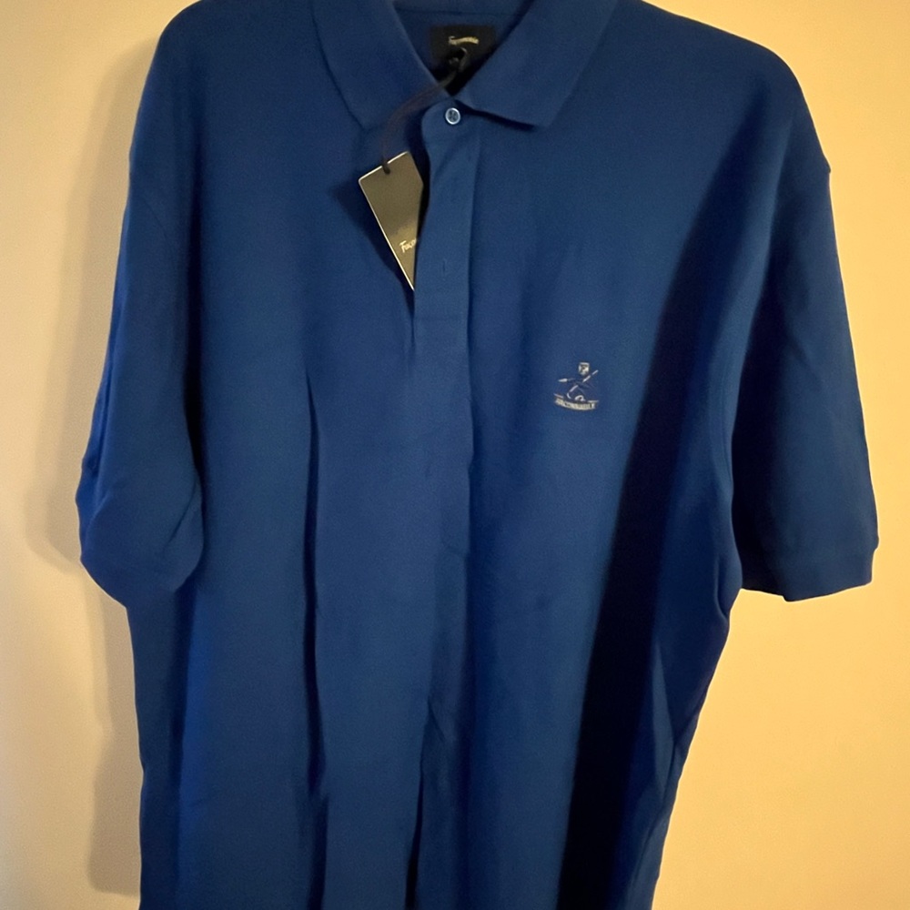 New With Tags Faconnable XXL Polo Shirt Marine Blue With Logo On Chest.